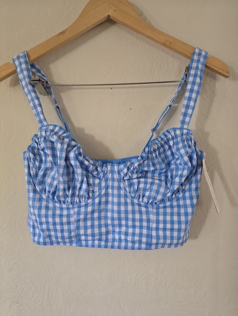 NWT!  Colsie, Woven Corset Bra , Blue/White Gingham, Size Med, MSRP $15 - Picture 5 of 7